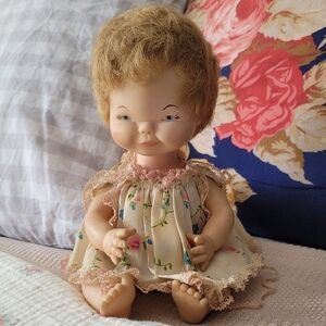 Vintage 1960's? Baby Doll in Floral Original Dress and Diapper 9"